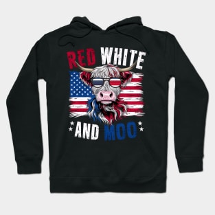 Red White and Moo: Patriotic Cow Design Hoodie